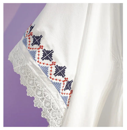 Women's Summer Blouse | Retro Lace Panel Print Design, Chic Medium-Length Loose Fit Top Camille