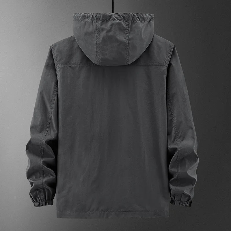 Men's Outdoor Hooded Cardigan Jacket - Lightweight Multi-Pocket Solid Color Casual Jacket Eragon