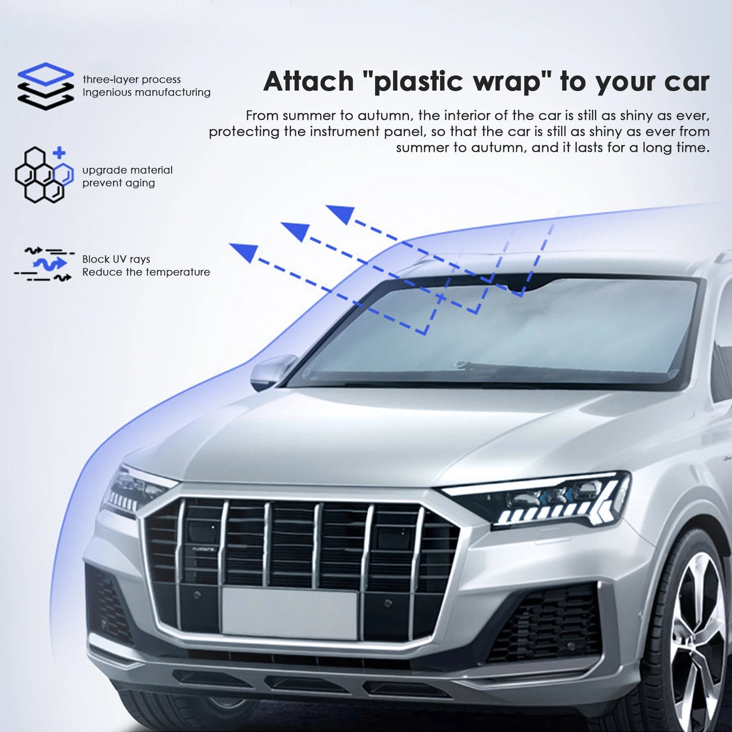 Retractable Windshield Sun Shade for Cars | Adjustable Interior Sunshade with Hook & Double Rod