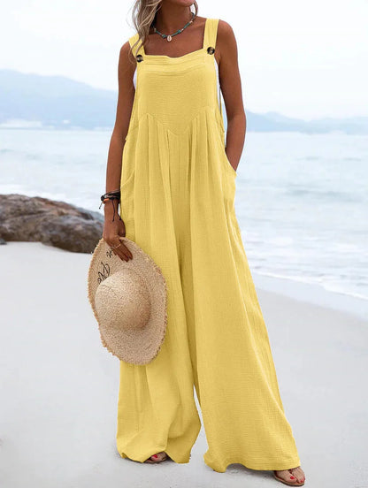 Women's Wide-Leg Overalls | Casual Cotton Linen Baggy Jumpsuit Shaina