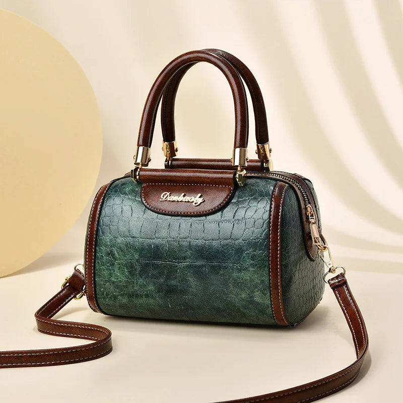 Women’s Handbags – Large Capacity Barrel-Style Boston Bag, Stone Pattern Messenger and Shoulder Bag Anna