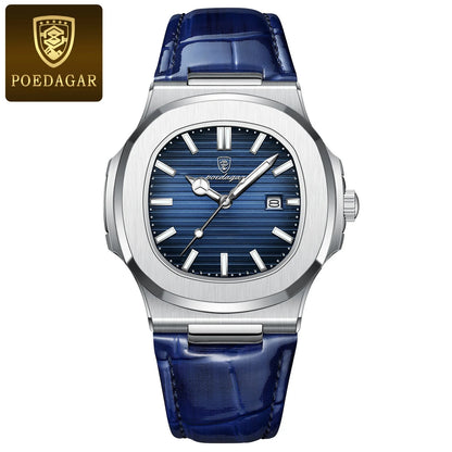 POEDAGAR 613 Men's Luxury Gold Watch – Fashion Square Quartz Business Watch with Stainless Steel, Waterproof, Luminous, and Date Display Thierry