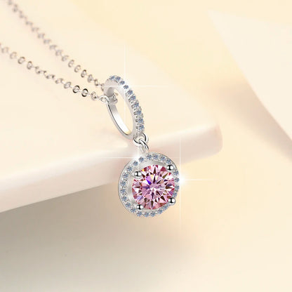 Fine Jewelry: Valentine’s Gift S925 Sterling Silver Necklace with Pink VVS1 Moissanite Diamond Pendant
