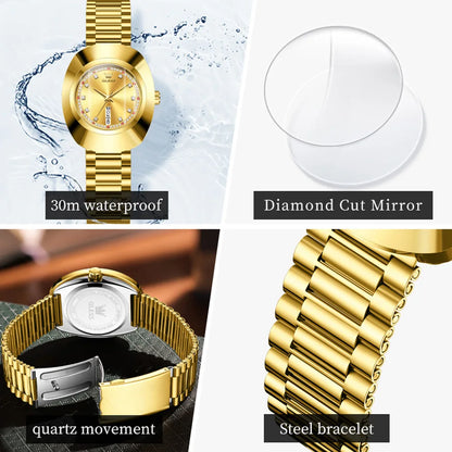 OLEVS 7017 Luxury Stainless Steel Women's Watch – Luminous, Diamond, Waterproof, Calendar Quartz Design