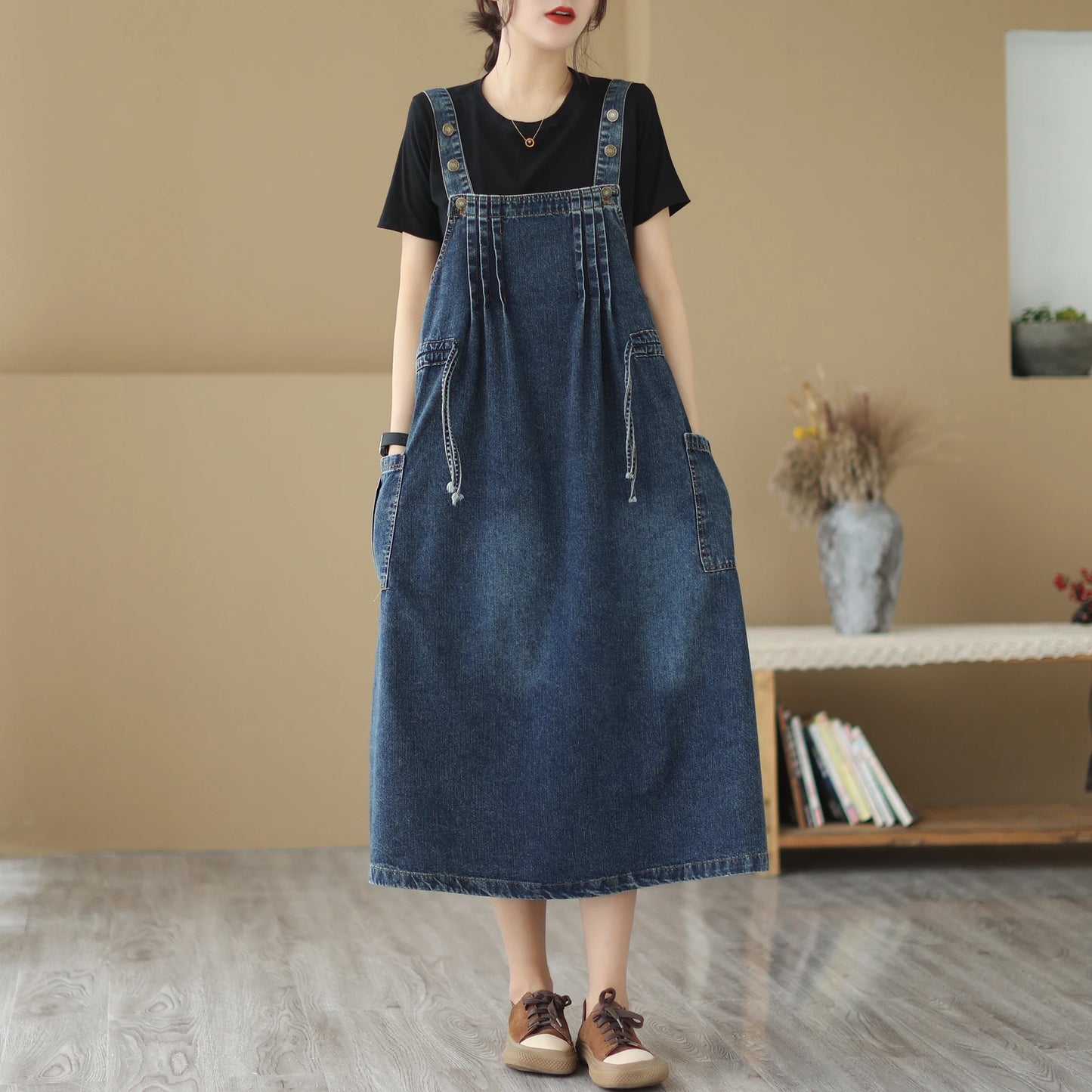 Summer Retro Slimming Camisole Dress | Women's Drawstring Waist Overall Style Dress Aila