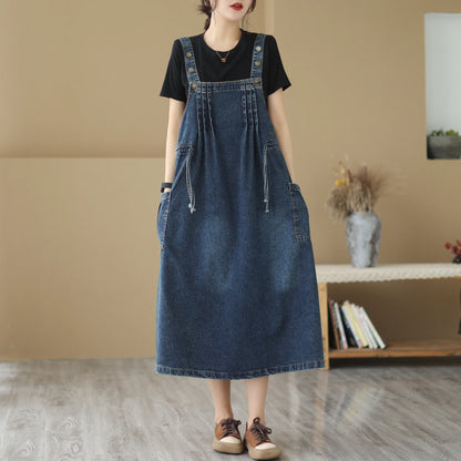 Summer Retro Slimming Camisole Dress | Women's Drawstring Waist Overall Style Dress Aila