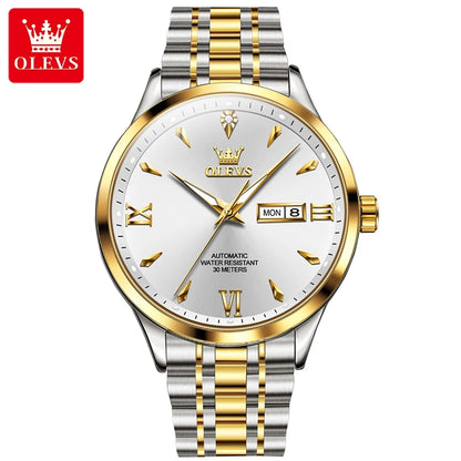 OLEVS 9956 Men's Automatic Watch - Stainless Steel, Waterproof, Mechanical, Double Calendar, Business Style