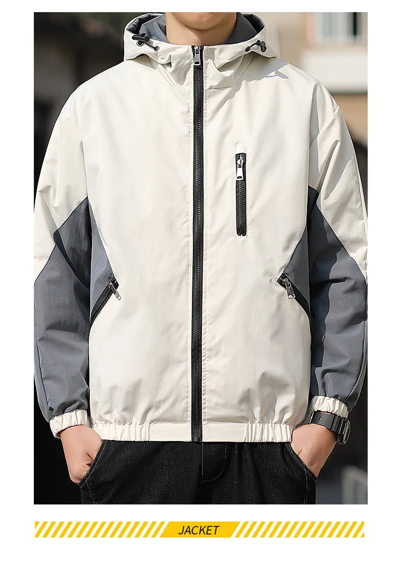 Men's Hooded Windbreaker – Spring & Autumn Slim Fit Jacket, Plus Size Wadded Coat, Lightweight Fashion Pilot Parka Garion