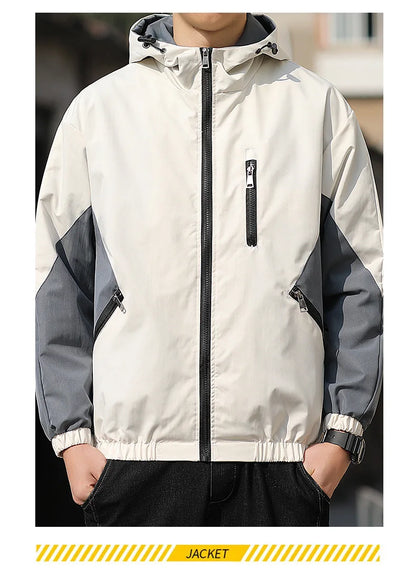 Men's Hooded Windbreaker – Spring & Autumn Slim Fit Jacket, Plus Size Wadded Coat, Lightweight Fashion Pilot Parka Garion