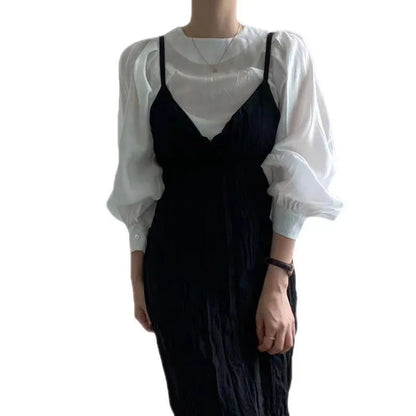 Women's Summer Casual Bubble Sleeve Shirt – French Style Round Neck Top