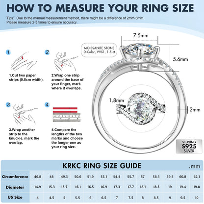 Luxury Bridal Moissanite Diamond Ring - 2.0ct & 1.0ct White Gold-Plated 925 Sterling Silver Engagement Promise Ring