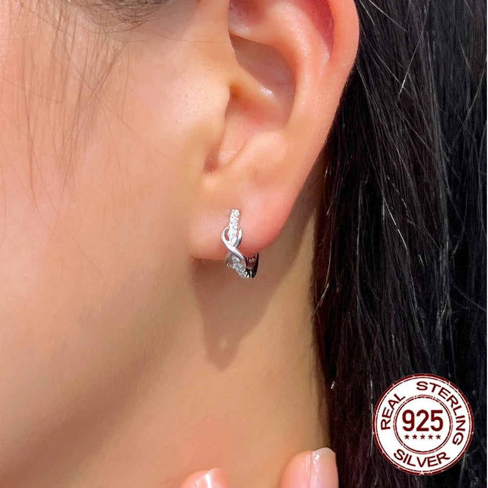 Minimalist 925 Sterling Silver Earrings for Women – 5A Cubic Zirconia Eternity Symbol Design Veron