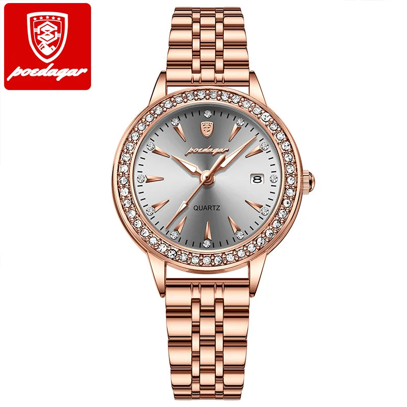 POEDAGAR Women's Rose Gold Luxury Watch – Diamond-Accented Ladies Waterproof Stainless Steel Quartz Wristwatch with Date Display Jocelyn