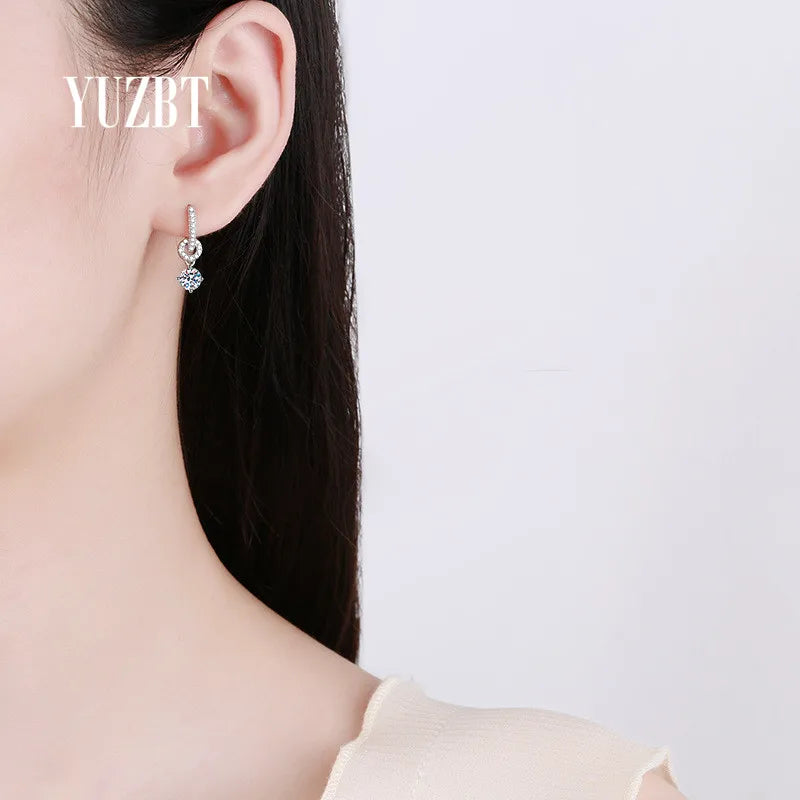 Elegant Moissanite Bow Earrings | 925 Sterling Silver Drop Design Zinnia
