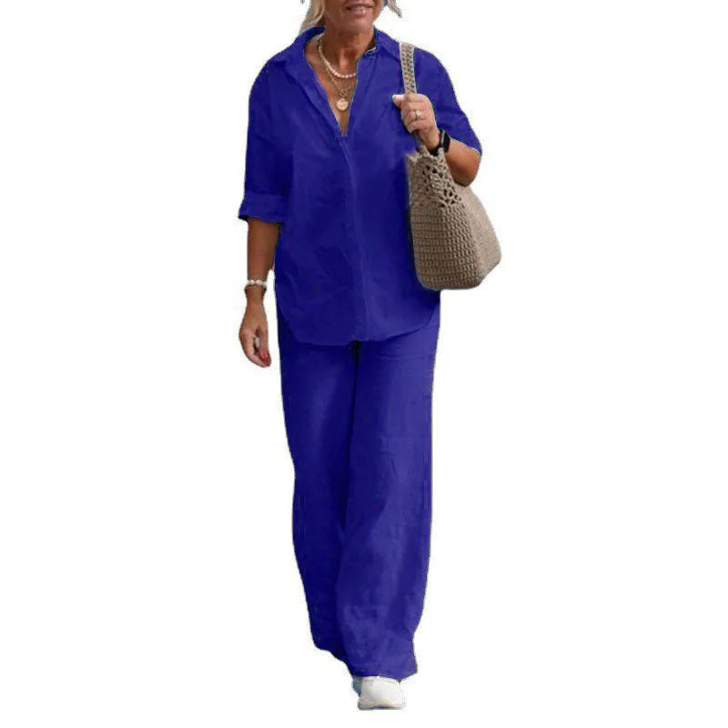 Women Casual Solid Color Pants Wide Leg Set