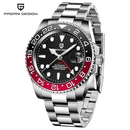 PAGANI DESIGN PD‑1662 Men’s GMT Automatic Mechanical Watch | Sapphire Glass, Stainless Steel, 100M Waterproof Luxury Timepiece
