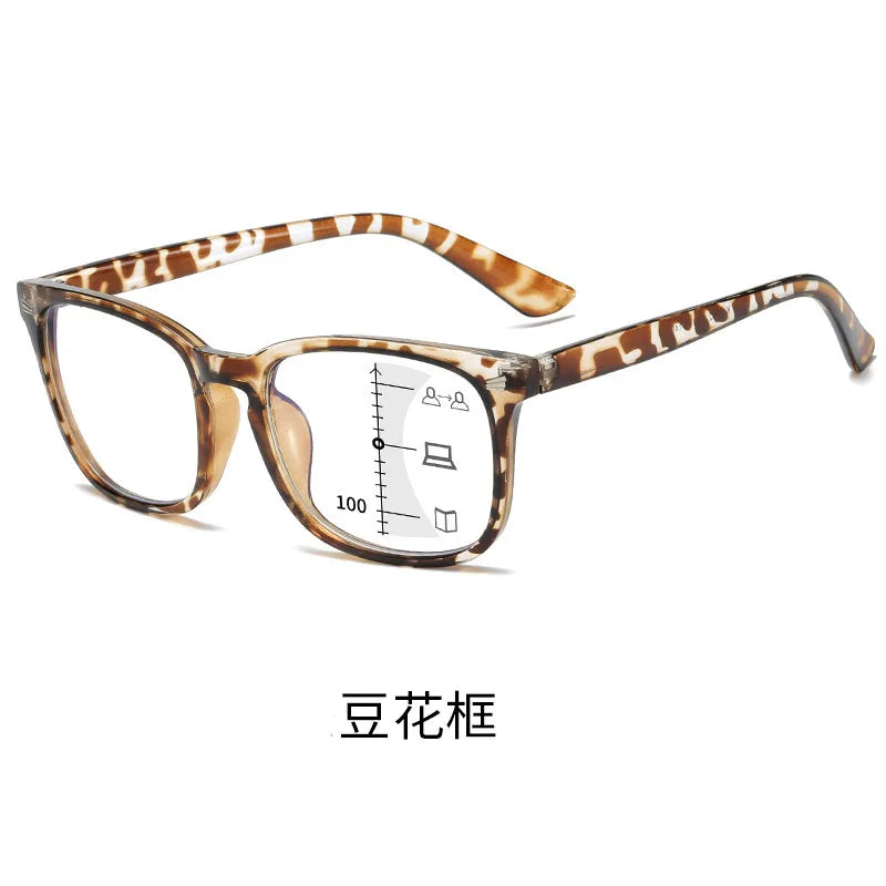 Progressive Multifocus Anti-Blue Light Reading Glasses - Auto Zoom Bifocal Presbyopic Eyewear for Distance & Near Vision Skylar