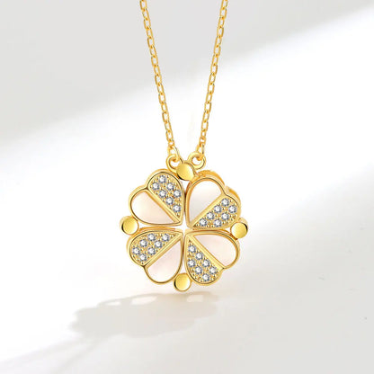 925 Sterling Silver Magnetic Four-Leaf Clover Necklace – Heart-Shaped Pendant Love Jewelry for Women and Girls Gift Cimorene