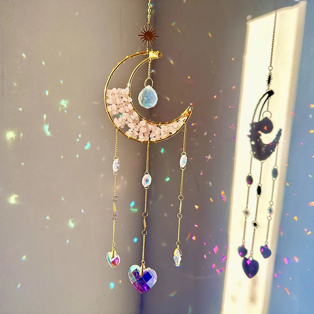 Natural Crystal Handmade Hanging Sun Catcher – Moon-Shaped Crystal Sun Catchers, Hanging Prisms & Rainbow Makers