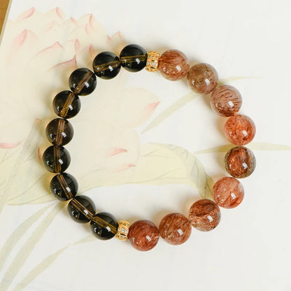 High-Quality Super Seven Energy Bracelet – Natural Smoky Quartz & Black Gold Beaded Religious Jewelry for Healing and Wealth
