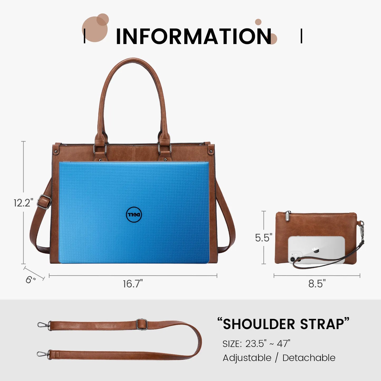 Vintage Leather Laptop Tote Bag – Large Capacity Business Handbag for Women, Stylish Work Bag & Computer Bag