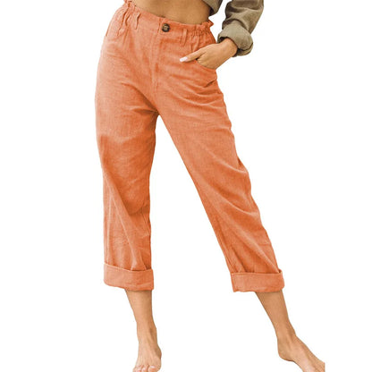 Summer High-Waist Cotton Linen Trousers | Loose Fit Casual Solid Color Pants for Women Trina