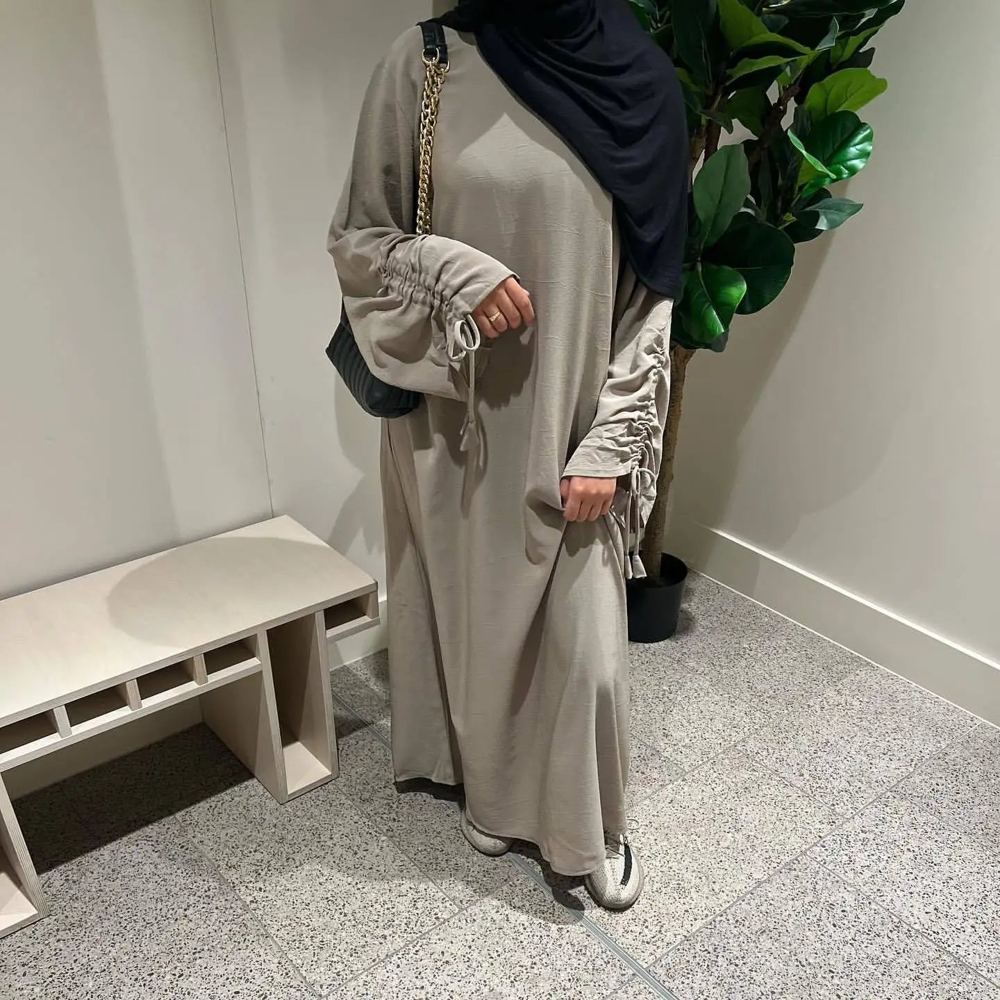 Plain Solid Color Abaya Dress with Drawstring Cuffs – Modest Islamic Clothing for Muslim Women Asma