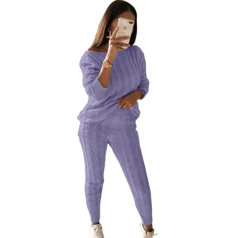 Women's Multi-Color Turtleneck Sweater Set - Drop Shoulder Knitwear for Comfortable Fall Fashion Lavinia