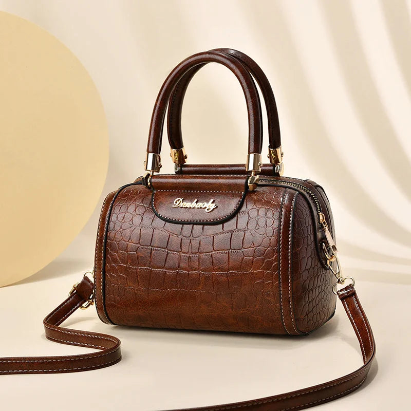Women’s Handbags – Large Capacity Barrel-Style Boston Bag, Stone Pattern Messenger and Shoulder Bag Anna