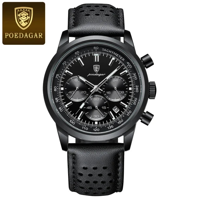 POEDAGAR 921 Top Brand Luxury Man Watch Waterproof Chronograph Luminous Date Wristwatch for Men Quartz Leather Men's Watches Sylvain
