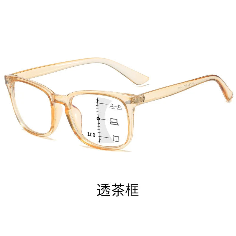Progressive Multifocus Anti-Blue Light Reading Glasses - Auto Zoom Bifocal Presbyopic Eyewear for Distance & Near Vision Skylar