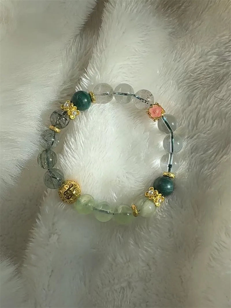 Natural Crystal Duobao Five Elements Bracelet – Golden Wood Water Fire Earth Balance Bangles