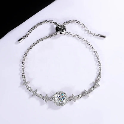 Fine Jewelry: 925 Sterling Silver Moissanite Bracelet with Bowknot Design Althea