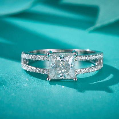 925 Sterling Silver Princess Cut Moissanite Ring | 6mm VVS D Color Diamond, Perfect Women's Wedding or Anniversary Gift