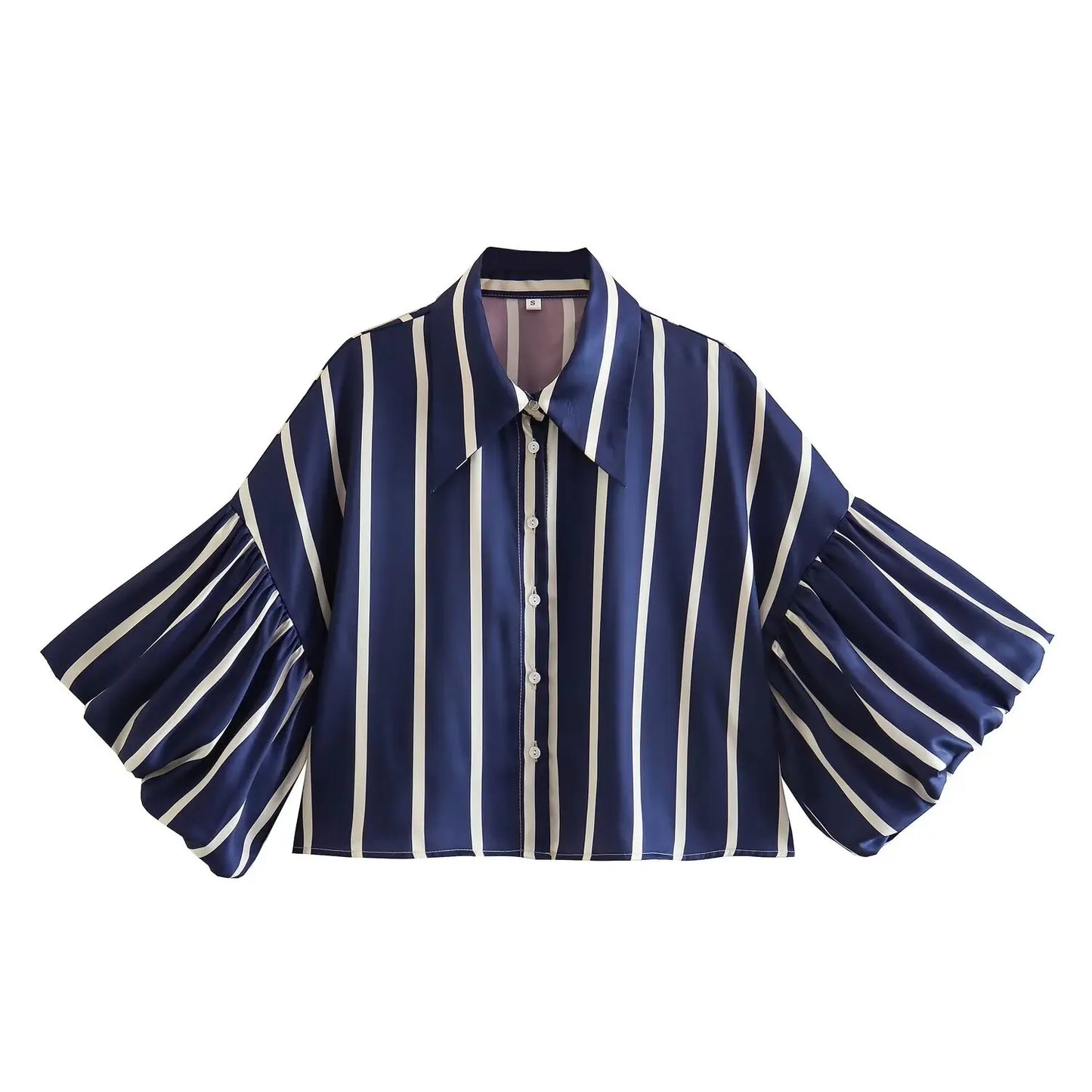 Women's Vintage Print Cropped Blouse – Loose, Comfortable with Puff Sleeves and Back Elastic