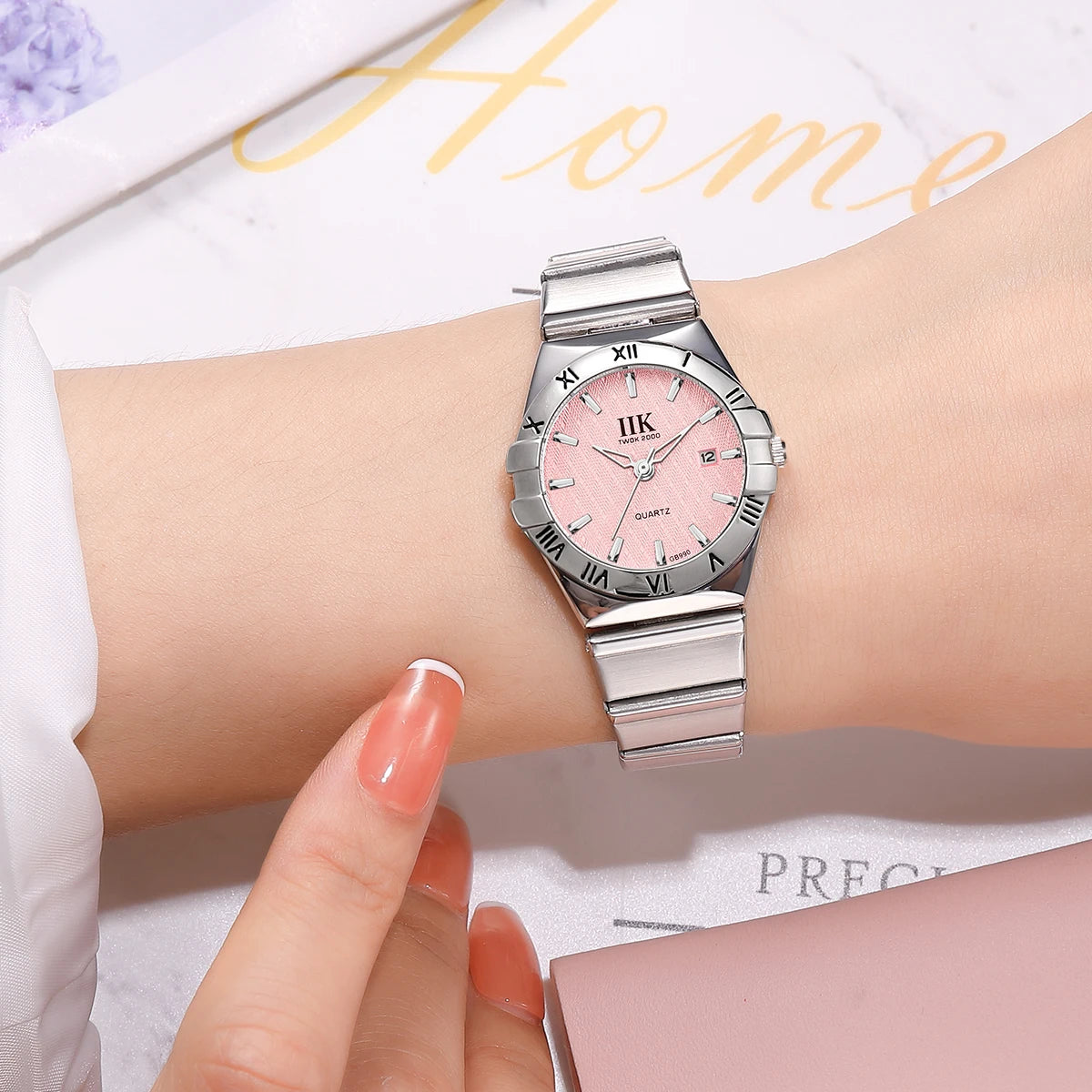 Stylish IIK GB990L Women's Wristwatch – Waterproof Quartz Stainless Steel Watch in Blue, Pink, White, and Black Marilla