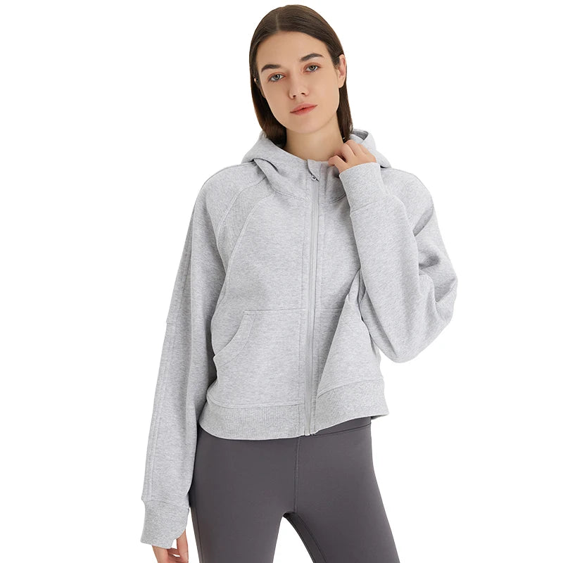 Women's Oversized Cropped Fleece Hoodie | Cozy Winter Warm Hooded Sweatshirt