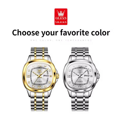 OLEVS 9810 Men's Automatic Mechanical Watch - Waterproof Stainless Steel Square Dial with Luminous Display & Calendar