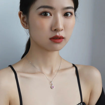 Fine Jewelry: Valentine’s Gift S925 Sterling Silver Necklace with Pink VVS1 Moissanite Diamond Pendant