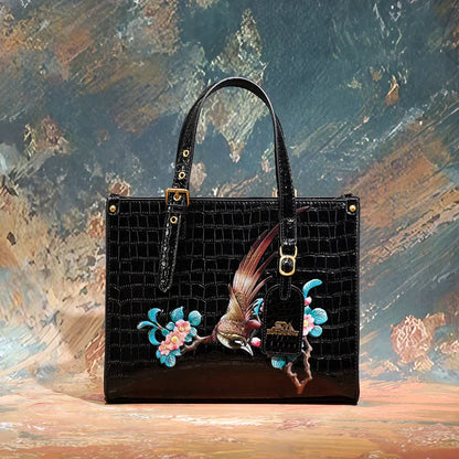 Women's Square Tote Handbag with Fashionable Floral Print, Adjustable Handle, and Zipper Closure Caterina
