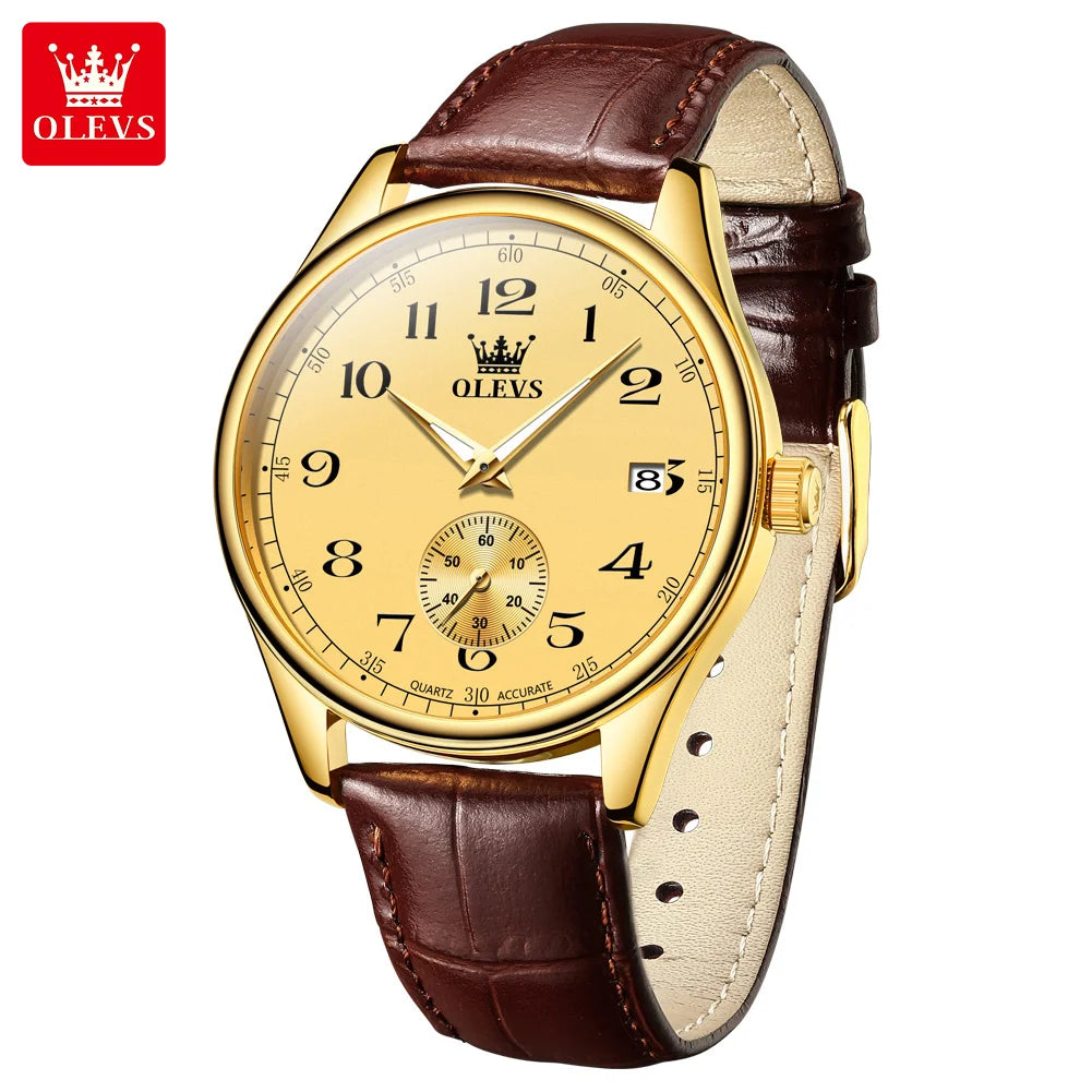 OLEVS 3622 Men's Quartz Watch – Genuine Leather Strap, Luminous Dial, and Date Display Xavier
