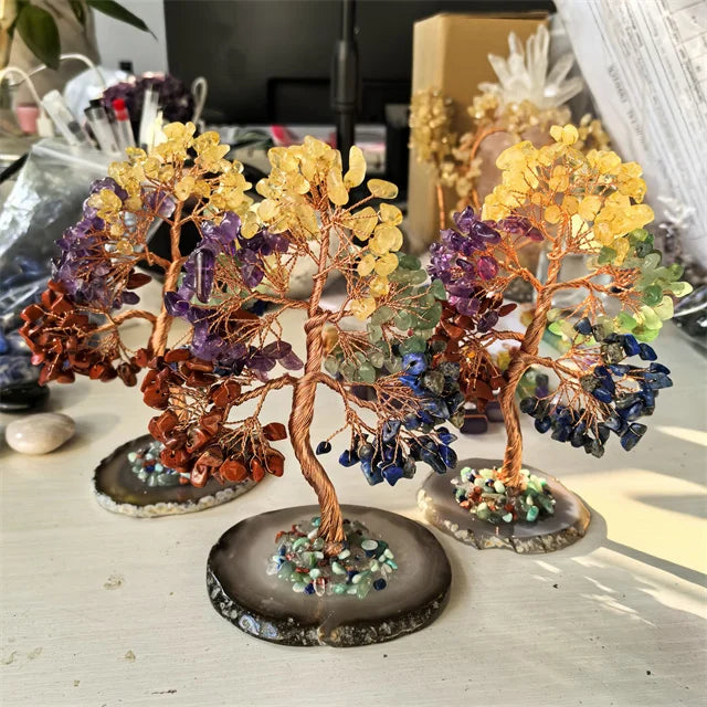 15-16cm 5 Chakra Crystal Money Tree with Agate Coaster – Natural Gemstone Chips for Decor & Energy Balance