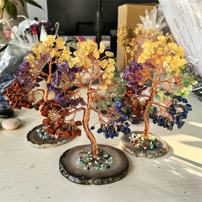 15-16cm 5 Chakra Crystal Money Tree with Agate Coaster – Natural Gemstone Chips for Decor & Energy Balance