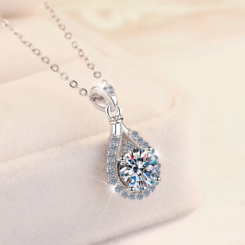 Fine Jewelry: Husky Pear-Shaped Diamond Pendant Necklace – S925 Sterling Silver VVS1 Moissanite Chain for Women