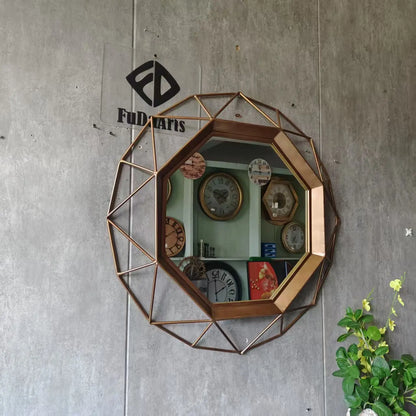 Large Octagonal Wrought Iron Wall Mirror – Metal Hanging Hook Decorative Art for Living Room and Home Decor