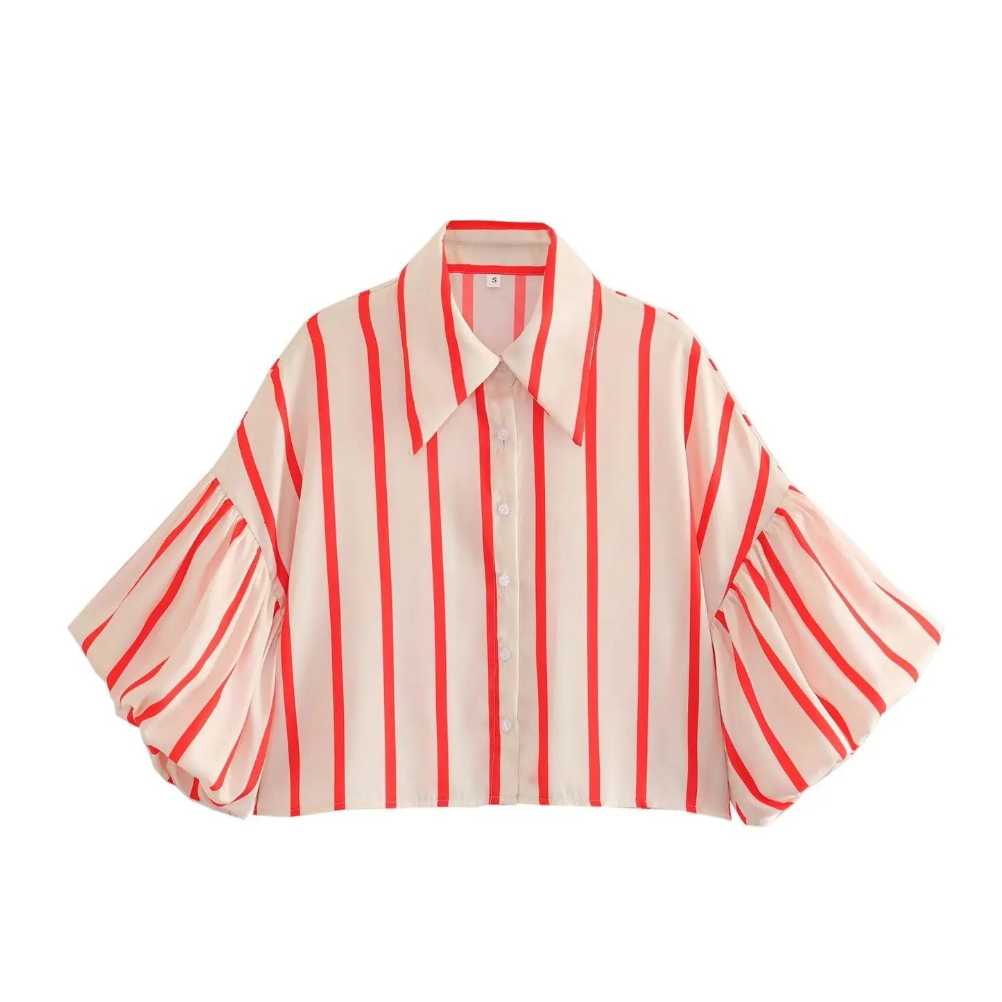 Women's Vintage Print Cropped Blouse – Loose, Comfortable with Puff Sleeves and Back Elastic