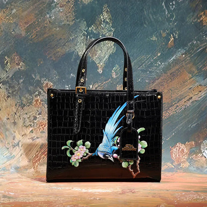 Women's Square Tote Handbag with Fashionable Floral Print, Adjustable Handle, and Zipper Closure Caterina