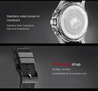 North Edge Mach2 Sports Watch – Solar-Powered Waterproof Chronograph with Stainless Steel Design