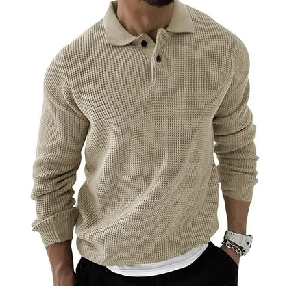 Men’s Solid Color Knitted Button Sweater – Casual Spring Pullover Rody