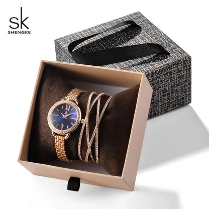 SK Women’s Watch and Bracelet Set – Fashion Bling Jewelry Gift Set with Necklace | Stylish Ladies Wristwatch Set